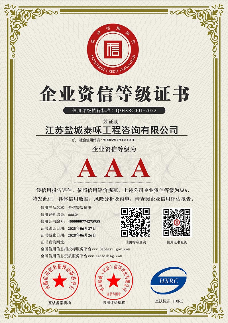 AAA企业资信等级证书